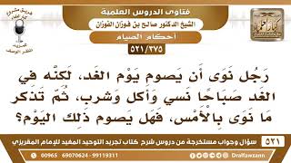 صورة [375 -521] رجلٌ نوى أن يصوم يوم الغد، لكنه في الغد نسي وأكل وشرب، ثم تذكر فهل يتم صومه؟
