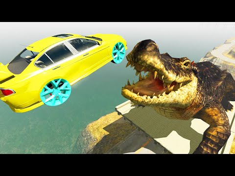 Powerful Jumping Over Evil Crocodile - Beamng Drive TrainWorld