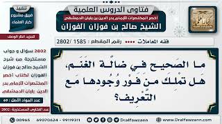 صورة [1585 -2802] ضالة الغنم، هل تُملك من فور وجودها مع التعريف؟ - الشيخ صالح الفوزان