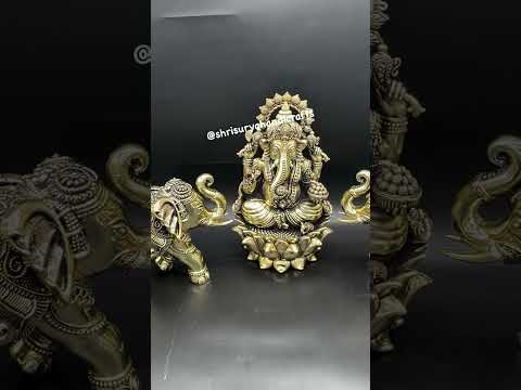 Brass Fine Ganesha Statue With 2 Brass Welcome Elephant For Good luck