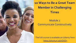 10 Ways to Be a Great Team Member in Challenging Times: Module 2