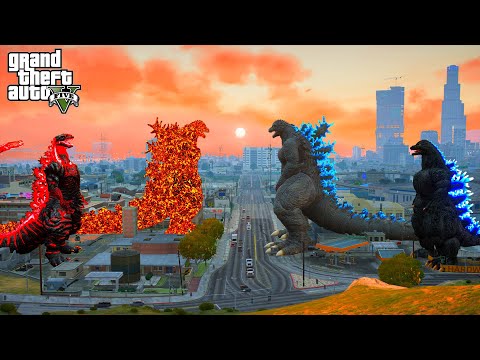 Shin Godzilla and Nuclear Godzilla Ride vs Heisei Godzilla and Godzilla Ride - GTA V Mods