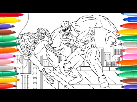 Spider-Man vs Venom Coloring Pages / Coloring book by Spider-Man / Drawing Venom.