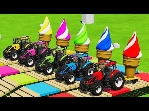 LOAD & TRANSPORTING ICE CREAM WITH MINI VALTRA TRACTORS & FORKLIFTS CHALLENGE - FS22