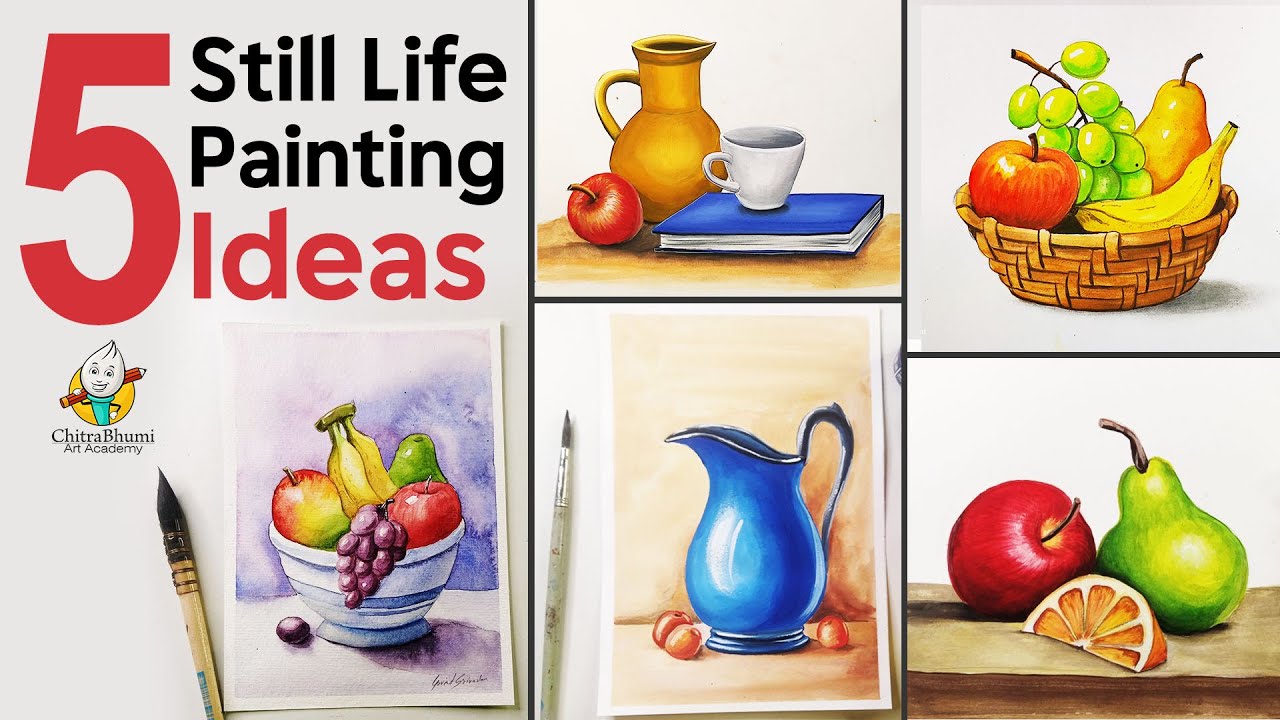 5 Still life Painting with Poster/Water Color | Amazing Fruit Basket Drawing Ideas