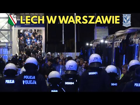 LEGIA - LECH POZNAŃ 26.10.25-Przyjazd kiboli Lecha do Warszawy, przejście i zabezpieczenie policyjne