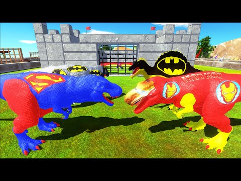 SUPERMAN with BATMAN T-REX TEAM CASTLE DEATH RUN - Animal Revolt Battle Simulator