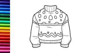 How to draw and color sweater | Sweater drawing easy step by step for kids and toddlers