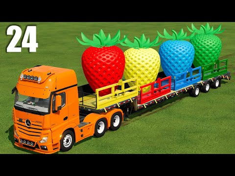 TRANSPORTING OF COLORS ! GIANT STRAWBERRY w/ MINI COLORED TRACTORS ! Farming Simulator 22 #24