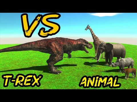 DINOSAUR  Battle   : Trex VS Tiger & Elephant & Giraffe & Rhinoceros