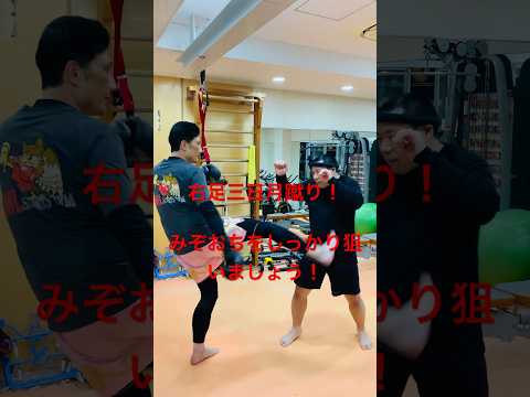 [キックボクシング　トレーニング　格闘技] 右足三日月蹴り！　みぞおちをしっかり狙いましょう！　#キックボクシング #トレーニング #格闘技