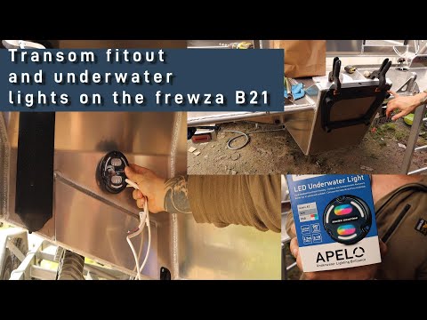 Outboard mounting holes and Hella Marine underwater light fitout on the Frewza B21