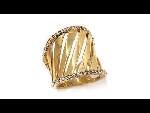 Stately Steel Bold Cutout Crystal Ring