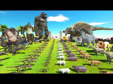 Dinosaurs Revolt Battle with KING KONG + BEAST TITAN VS Team ANGUIRUS + Woolly Mammoth