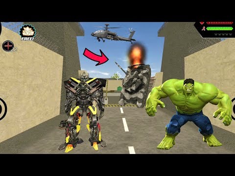 Robot Shark (Transformer Pickup Robot Fight Tank Robot) Army Tank Turned over by Hulk - Gameplay HD