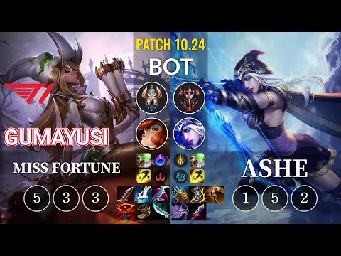 T1 Gumayusi Miss Fortune vs Ashe Bot - KR Patch 10.24