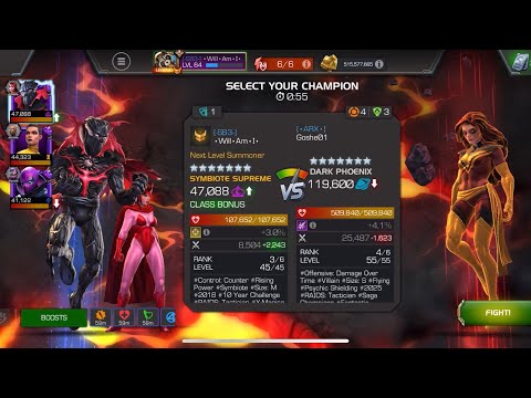 AW Season 60. Symbiote Supreme vs Dark Phoenix on Node 25 Thorns (Physical) / Be Like Water #mcoc
