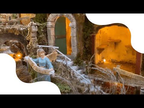 Borgo Presepe con Luci Natività Pescatore e Cascata in Movimento