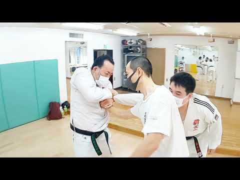掴まれた際の崩し技（胸・袖）二人取り。合気道覇天会横浜綱島　日曜午前10時～11時10分　綱島ヒカリヤ三階　Techniques to throw off balance when grabbed.