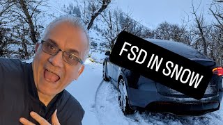Tesla Model Y Juniper FSD נסיעה מושלמת בשלג, קצת מפחיד