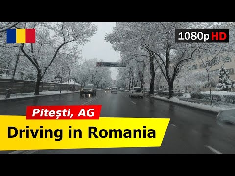 🔴 Romania • Pitesti, Arges【Winter landscape】Driving on Bulevardul Republicii • Bulevardul N Balcescu