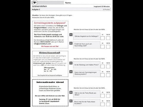 ÖSD A1│ LESEN Nr.12 │ AUFGABE 2 │ NEUES BEISPIEL │ READING NEW PREPARATION