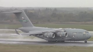 preview picture of video 'Control Tower View! Wet C-17 Landing!'