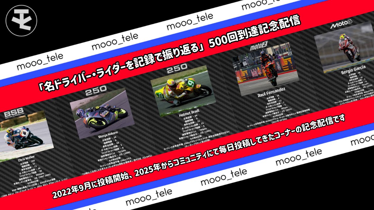 「名ドライバー・ライダーを記録で振り返る」500回到達記念配信