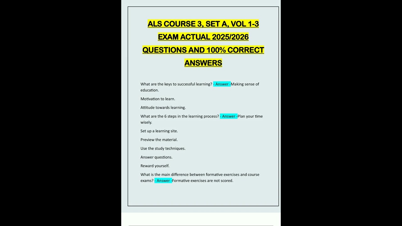 ALS COURSE 3 SET A VOL 13 EXAM ACTUAL 2025 2026 QUESTIONS AND 100 CORRECT ANSWERS