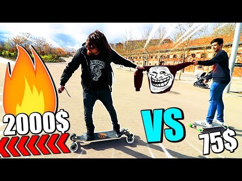 😂 TROLLEANDO CON SKATEBOARD ELÉCTRICO DE 2000$ VS 75$  **acaba en caída graciosa** | BARATO VS CARO