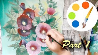 How to paint Malva by a flat brush, how to paint flowers, part 1