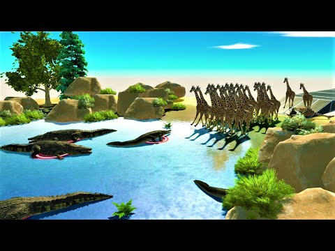 MIGRATION MAMMALS ATTACKED BY BIG CROCODILE IN THE RIVER animal revolt battle simulator PURUSSAURUS