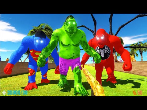 DEATH RUN JUNGLE vs HULK GORO & SUPERMAN GORO & VENOM GORO   Animal Revolt Battle Simulator