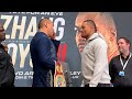Zhilei Zhang MOCKS Joe Joyce during rematch face off! POINTS TO EYE HE INJURED!