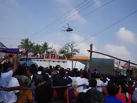 Helicopter throwing flowers on Selvakumar swami temple kumbabisegam chinnamuthur 5.2.2020
