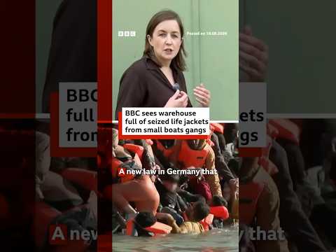 BBC sees warehouse full of seized life jackets from small boats gangs. #Germany #BBCNews