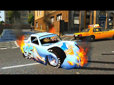 New Lightning McQueen Dinoco Crashes Ep. 1 [GTA IV Damage Physics]