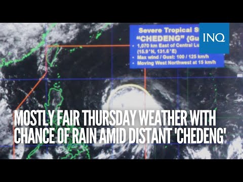 Pagasa: Mostly fair Thursday weather with chance of rain amid distant Severe Tropical Storm Chedeng