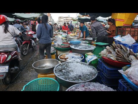 Walk Around Orussey Street Market in Evening - Activities of Khmer People Buying Food Type for Dine