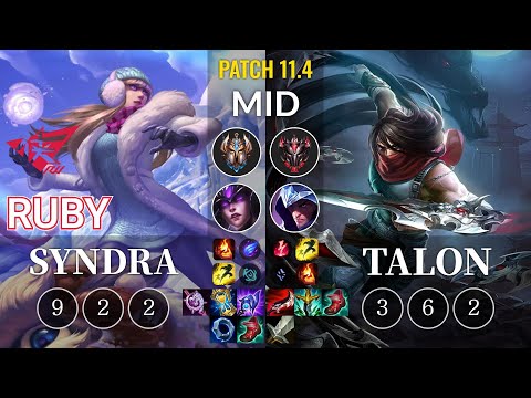 RW Ruby Syndra vs Talon Mid - KR Patch 11.4