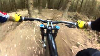 Gee Atherton flat out down the far side track at Revolution Bike Park - Llangynog