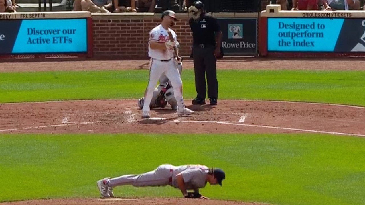 Payton Tolle completes a push-up on the mound