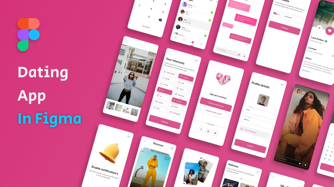 Dating App UI Design using Figma (18 Screens ) | In 50 Minutes | Figma Tutorial