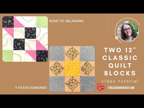 Two 12 inch classic blocks: Road to Oklahoma and 9 patch diamonds