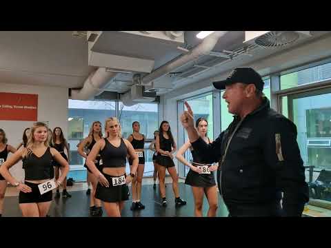 Michael Flatley working closely with the dancers at the auditions for Lord of the dance 