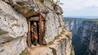 Man Builds A SECRET Cliff SHELTER Under HUGE Rock | Relaxing ASMR @luxonbushcraft