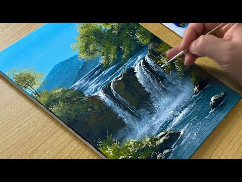 Relaxing Acrylic Painting - Easy Waterfall Step by Step