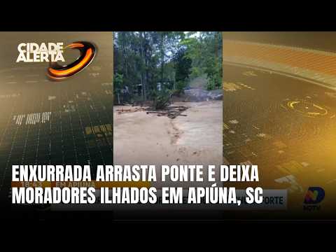 Ponte é levada por enxurrada durante chuva forte em Apiúna