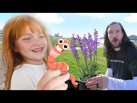 WORM FAMiLY in our Flower Neighborhood!! Adley & Dad plant Grapes, Seeds, and Flowers for Spring
