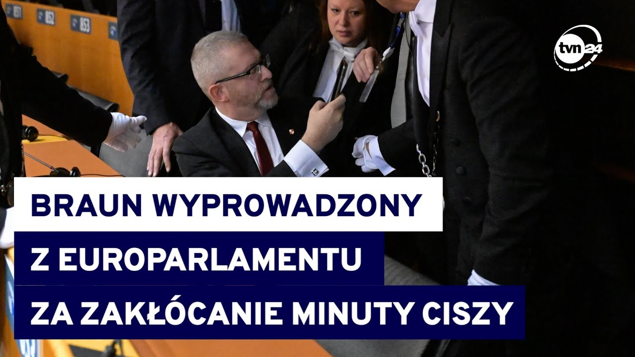 Grzegorz Braun wyrzucony z obrad Europarlamentu. Nagranie i relacja prosto z Brukseli @TVN24